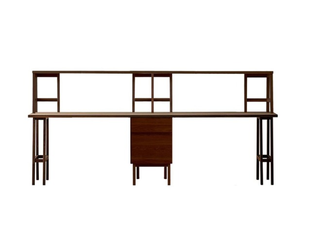 PLAIN DESK プレーンデスク SET16 オーダー突板天板 (幅240cm奥行55cm) + 片脚パーツ 天板奥行き55cm～70cm用 + 35チェストパーツ 天板奥行き55cm～70cm用 + 片脚パーツ 天板奥行き55cm～70cm用 + オーダー上置きタイプA 幅240cm