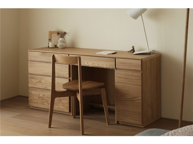 ASTER アスター DESK SET7 オーク (150天板 + 60チェスト + 60デスク + 30キャビネット(左開き・右開き) ※置きミラー・チェア別売