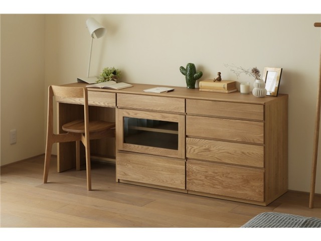 ASTER アスター DESK SET9 オーク (180天板 + 60デスク ＋ 60ガラス扉 + 60チェスト) ※チェア別売
