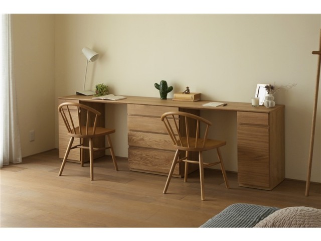ASTER アスター DESK SET12 オーク (240天板 + 30キャビネット (左開き) + 60チェスト + 30キャビネット (右開き)) ※チェア別売