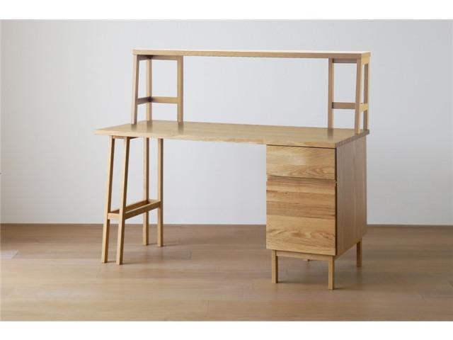PLAIN DESK プレーンデスク SET4 オーダー突板天板 (幅120cm 奥行 60cm) + 片脚パーツ 天板奥行き55cm～70cm用 + 35チェストパーツ 天板奥行き55cm～70cm用 + オーダー上置きタイプA 幅120cm