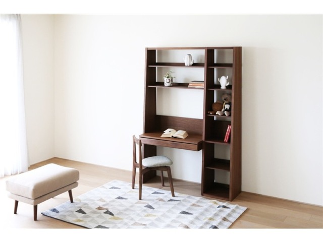 GALLE ガレ DESK SET2 ウォルナット 幅133cm (エンドパネル(左)+ 89学習デスクパーツ + 41本棚(左加工あり))