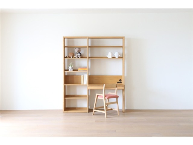 GALLE ガレ DESK SET4 オーク 幅184cm (65本棚(右加工あり) + 89学習デスクパーツ + エンドパネル(右エンド))