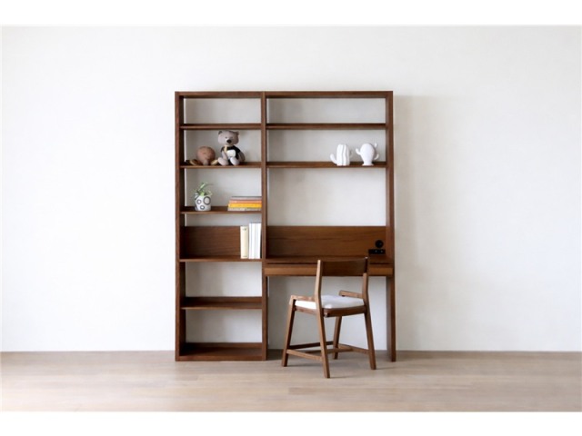 GALLE ガレ DESK SET4 ウォルナット 幅184cm (65本棚(右加工あり) + 89学習デスクパーツ + エンドパネル(右エンド))