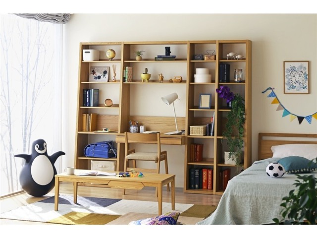 GALLE ガレ DESK SET6 オーク 幅233cm (65本棚(右加工あり) + 89学習デスクパーツ + 41本棚(左加工あり) + 35本棚パーツ + エンドパネル(右))