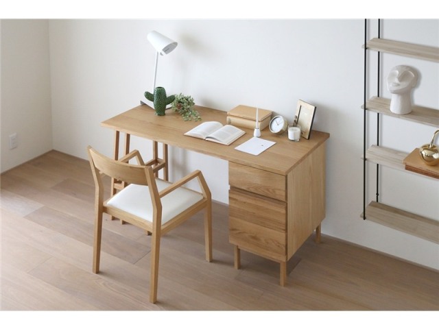 PLAIN DESK プレーンデスク SET7 オーダー突板天板 (幅130cm奥行60cm) + 片脚パーツ 天板奥行き55cm～70cm用 + 35チェストパーツ 天板奥行き55cm～70cm用