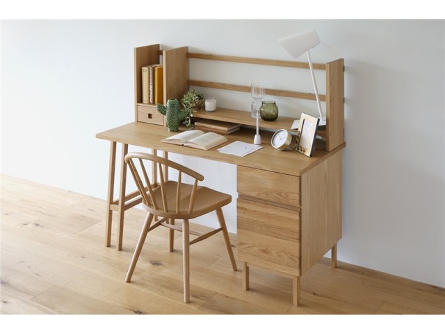 PLAIN DESK プレーンデスク SET8 オーダー突板天板 (幅130cm奥行60cm) + 片脚パーツ 天板奥行き55cm～70cm用 + 35チェストパーツ 天板奥行き55cm～70cm用 + オーダー上置きタイプB 幅130cm
