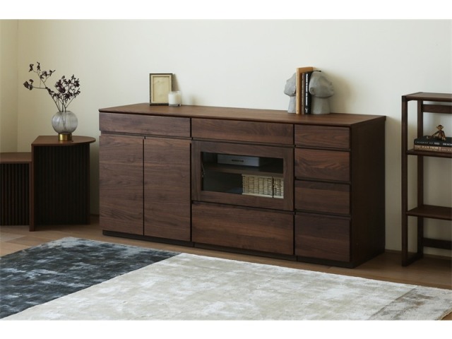 ASTER アスター LIVING SET5 ウォルナット (150天板 + 60キャビネット + 60ガラス扉 + 30チェスト)