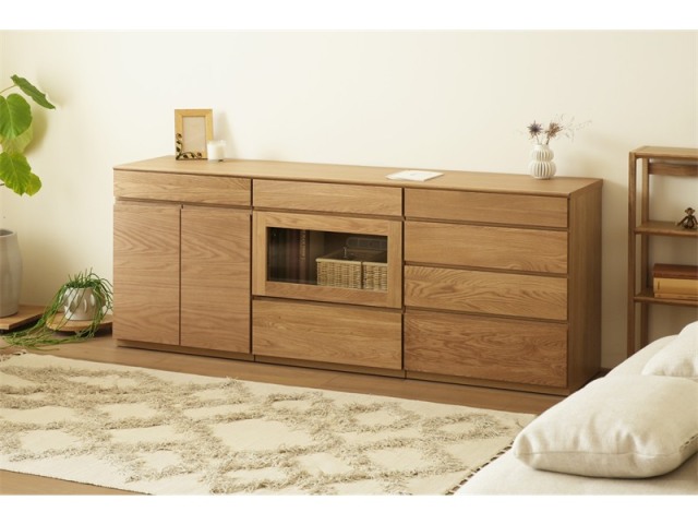 ASTER アスター LIVING SET6 オーク (180天板 + 60キャビネット + 60ガラス扉 + 60チェスト )