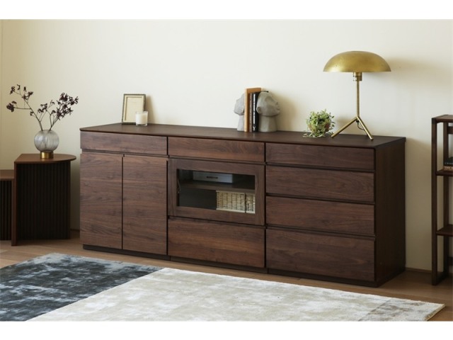 ASTER アスター LIVING SET6 ウォルナット (180天板 + 60キャビネット + 60ガラス扉 + 60チェスト)