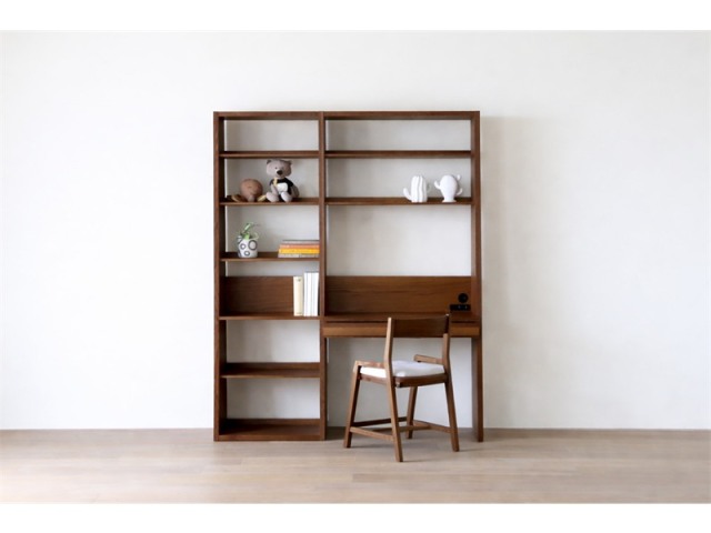 GALLE ガレ DESK SET4 ウォルナット 幅184cm (65本棚(右加工あり) + 89学習デスクパーツ + エンドパネル(右エンド))