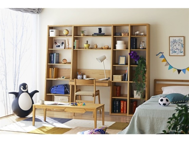 GALLE ガレ DESK SET6 オーク 幅233cm (65本棚(右加工あり) + 89学習デスクパーツ + 41本棚(左加工あり) + 35本棚パーツ + エンドパネル(右))
