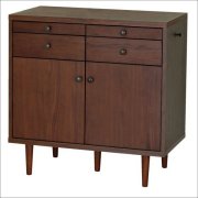 【送料無料】 完成品 カフェ風デザインのリビング収納家具 ウォールナット突板 キャビネット品 北欧