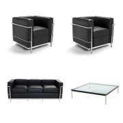 【送料無料】LC2 ル・コルビジェ 応接ソファセット 本革 LC10テーブル付き (デザイナーズ家具)