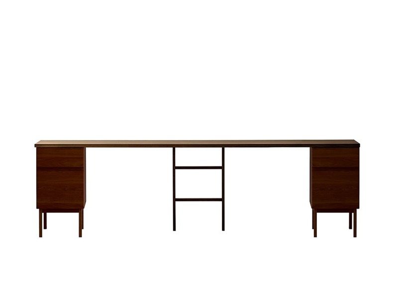 PLAIN DESK プレーンデスク SET15 オーダー突板天板 (幅240cm奥行55cm) + 35チェストパーツ 天板奥行き55cm～70cm用 + 中脚パーツ + 35チェストパーツ 天板奥行き55cm～70cm用