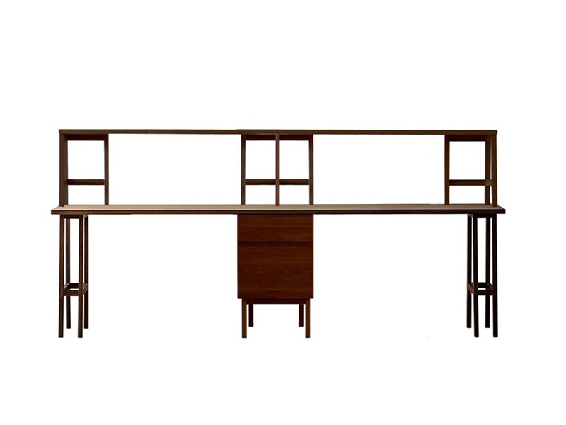 PLAIN DESK プレーンデスク SET16 オーダー突板天板 (幅240cm奥行55cm) + 片脚パーツ 天板奥行き55cm～70cm用 + 35チェストパーツ 天板奥行き55cm～70cm用 + 片脚パーツ 天板奥行き55cm～70cm用 + オーダー上置きタイプA 幅240cm