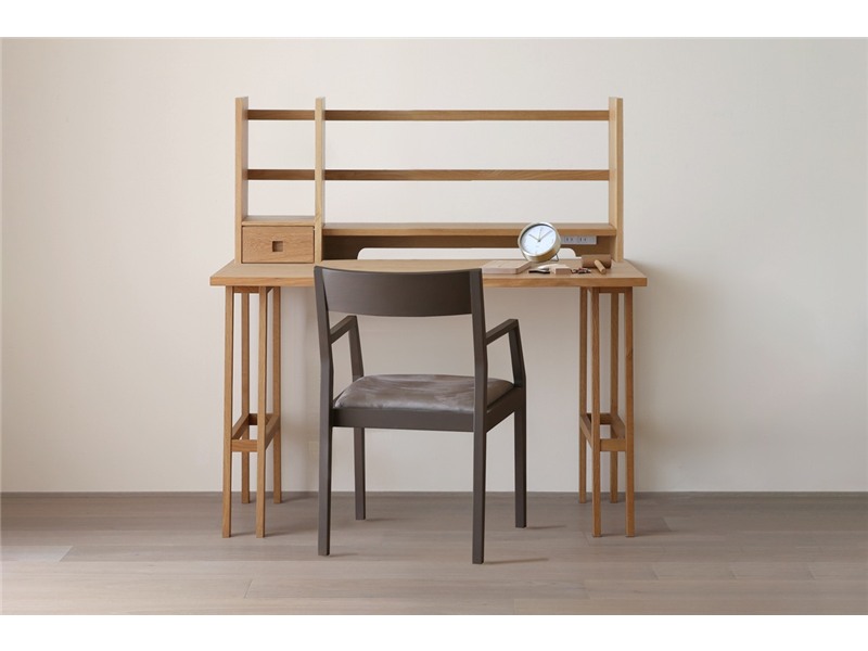 PLAIN DESK プレーンデスク SET2 オーダー突板天板 (幅90cm奥行55cm)＋片脚パーツ 天板奥行き 55cm～70cm用 + 片脚パーツ 天板奥行き55cm～70cm用 + オーダー上置きタイプB (幅90cm)