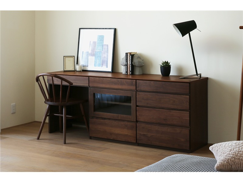 ASTER アスター DESK SET9 ウォルナット (180天板 + 60デスク ＋ 60ガラス扉 + 60チェスト) ※チェア別売