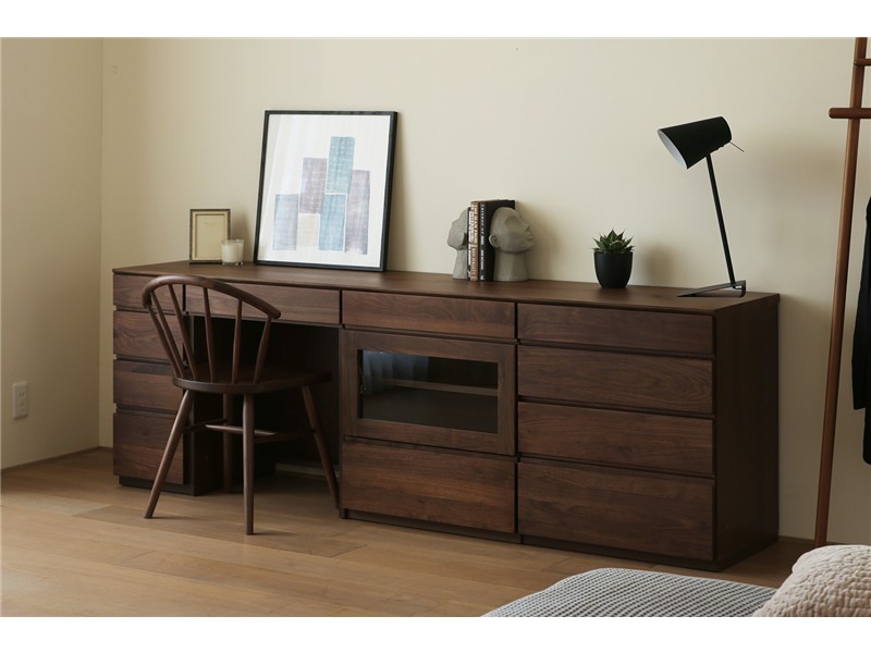 ASTER アスター DESK SET11 ウォルナット (210天板 + 30チェスト + 60デスク + 60ガラス扉 + 60チェスト) ※チェア別売