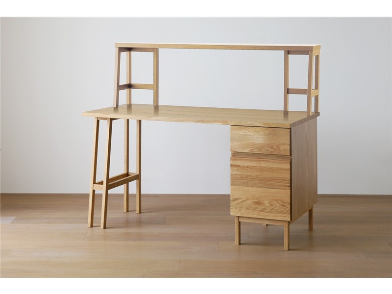 PLAIN DESK プレーンデスク SET4 オーダー突板天板 (幅120cm 奥行 60cm) + 片脚パーツ 天板奥行き55cm～70cm用 + 35チェストパーツ 天板奥行き55cm～70cm用 + オーダー上置きタイプA 幅120cm