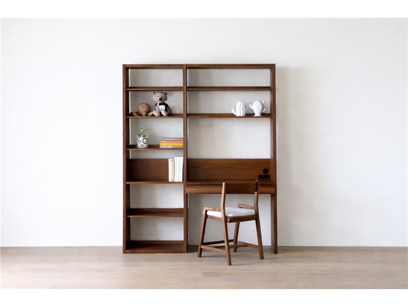 GALLE ガレ DESK SET4 ウォルナット 幅184cm (65本棚(右加工あり) + 89学習デスクパーツ + エンドパネル(右エンド))
