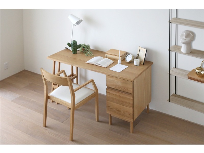PLAIN DESK プレーンデスク SET7 オーダー突板天板 (幅130cm奥行60cm) + 片脚パーツ 天板奥行き55cm～70cm用 + 35チェストパーツ 天板奥行き55cm～70cm用