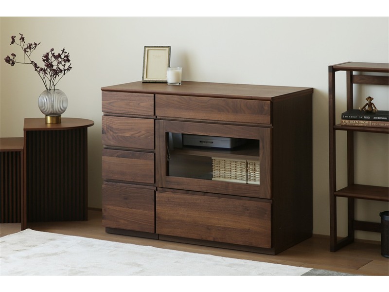 ASTER アスター LIVING SET1 ウォルナット (90天板 + 30キャビネット + 60ガラス扉)