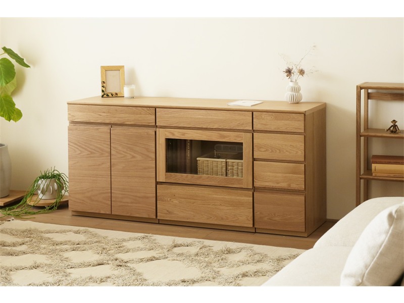 ASTER アスター LIVING SET5 オーク (150天板 + 60キャビネット + 60ガラス扉 + 30チェスト)