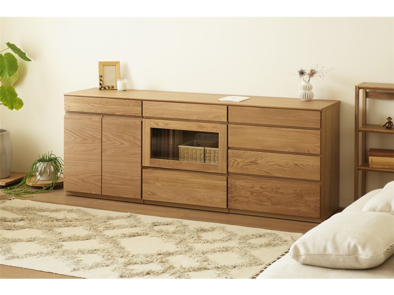 ASTER アスター LIVING SET6 オーク (180天板 + 60キャビネット + 60ガラス扉 + 60チェスト )