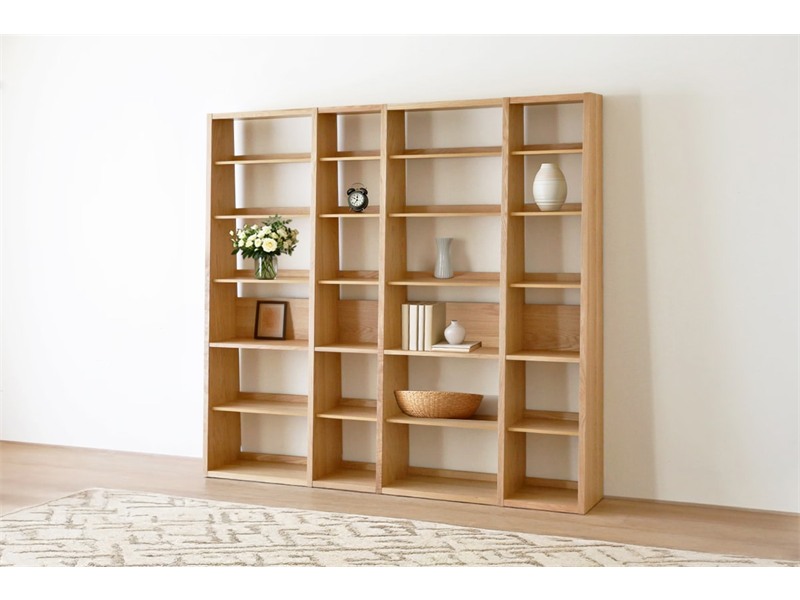 GALLE ガレ SHELF SET5 オーク 幅203cm (65 本棚 (右加工あり) + 35 本棚 パーツ + 65 本棚 (左右加工あり) + 35 本棚 パーツ + エンドパネル (右エンド))