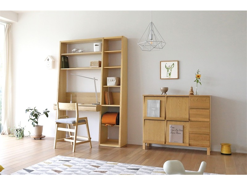 GALLE ガレ DESK SET2 オーク 幅133cm (エンドパネル(左)+ 89学習デスクパーツ + 41本棚(左加工あり))