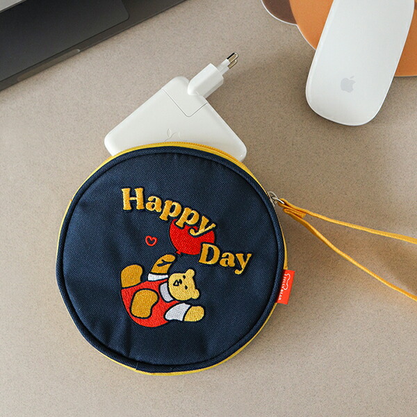 デイリーライク Dailylike JELLY BEAR Happy Day ポーチ 丸型ポーチ サークルポーチ コインケース 化粧ポーチ 小銭入れ 小物入れ マルチポーチ 韓国雑貨