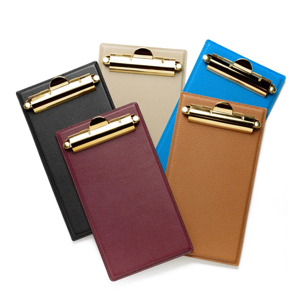 伝票クリップボード　フランス製山羊革&真鍮クリップ使用