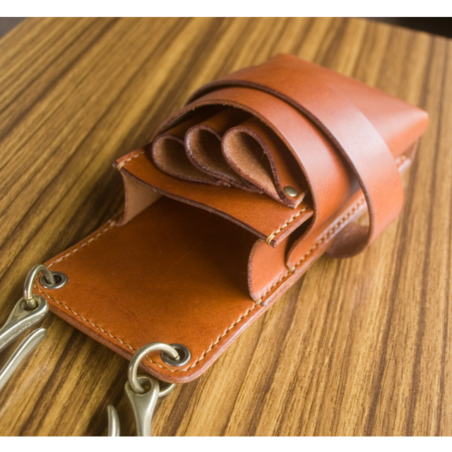 美容師用シザーケース【S-04a-3】3丁用ブラシ収納 ヌメ革手縫い 【dete】