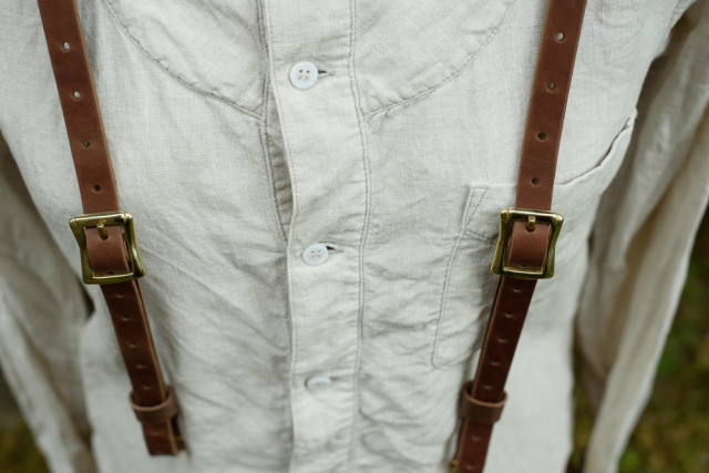 レザーサスペンダー ボタンタイプ 栃木ヌメ革男女兼用 dete