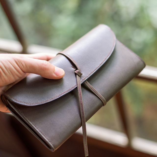 革ひも長財布 イタリアンレザー 手縫いミシン縫い併用 [dete]