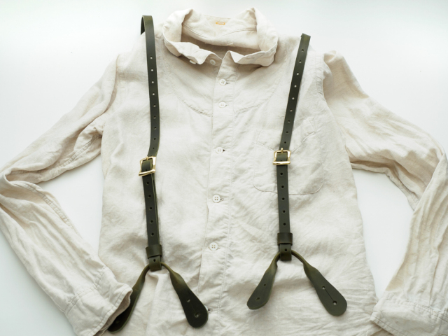 レザーサスペンダー ボタンタイプ 栃木ヌメ革男女兼用 dete