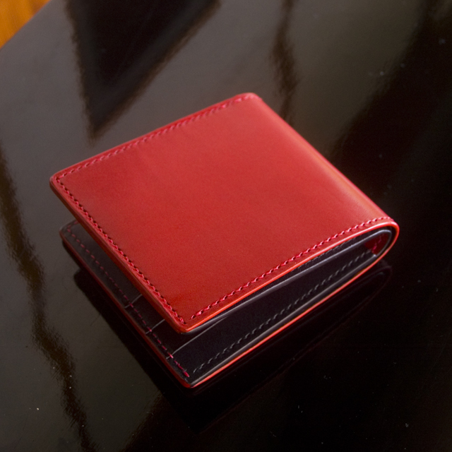 手縫い純札（二つ折り財布） 朱＆黒