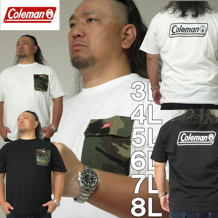 大きいサイズ キングサイズ ビッグサイズ メンズ Coleman-USAコットンポケット付半袖Tシャツ（メーカー取寄）コールマン 3L 4L 5L 6L 7L 8L ブランド 服 おしゃれ カジュアル デビルーズ