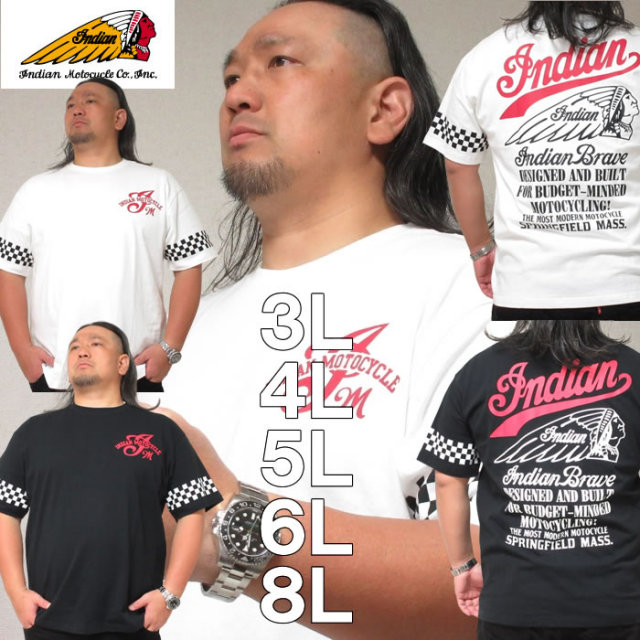 大きいサイズ キングサイズ ビッグサイズ メンズ INDIAN MOTOCYCLE-天竺プリント半袖Tシャツ（メーカー取寄）インディアンモトサイクル 3L 4L 5L 6L 8L ブランド 服 おしゃれ カジュアル デビルーズ