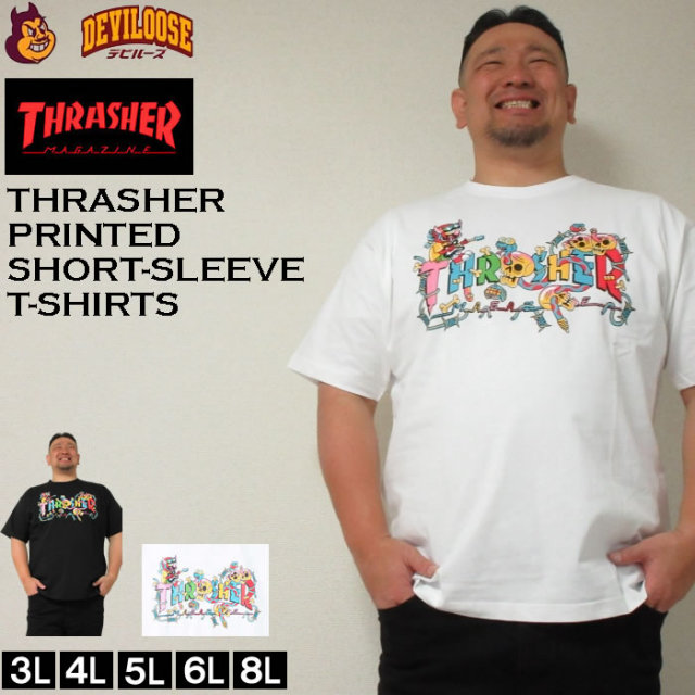 大きいサイズ メンズ THRASHER devil's Music コットン 半袖 Tシャツ（メーカー取寄）3L 4L 5L 6L 8L スラッシャー 春 夏 服 キングサイズ 大きい サイズ ブランド 服 おしゃれ カジュアル デビルーズ