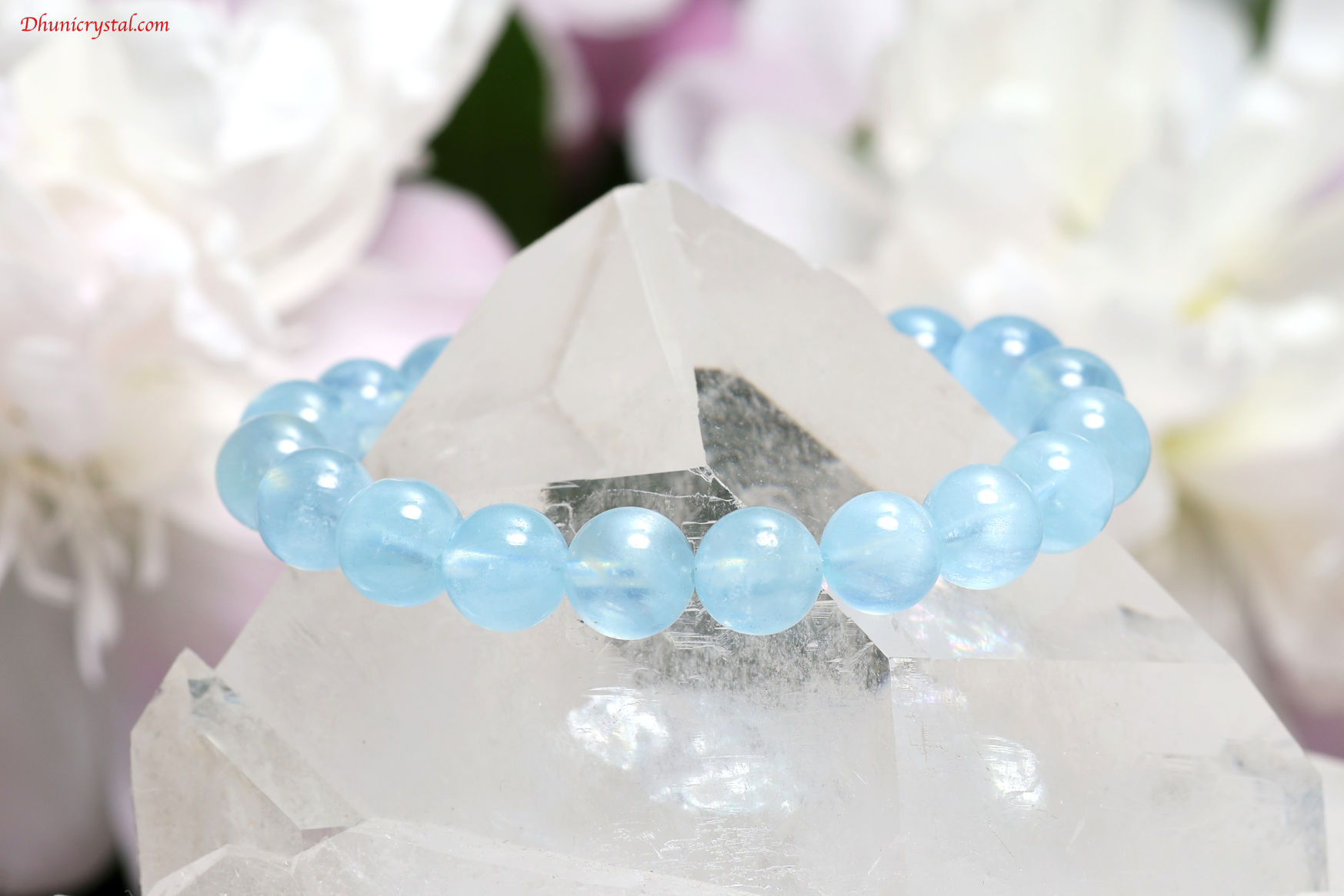 【SOLDOUT】一連ブレスレット【アクアマリン/モザンビーク産】9.5mm珠/手首サイズ14.5cm~15.5cm/サイズ調整はご相談ください(A581)