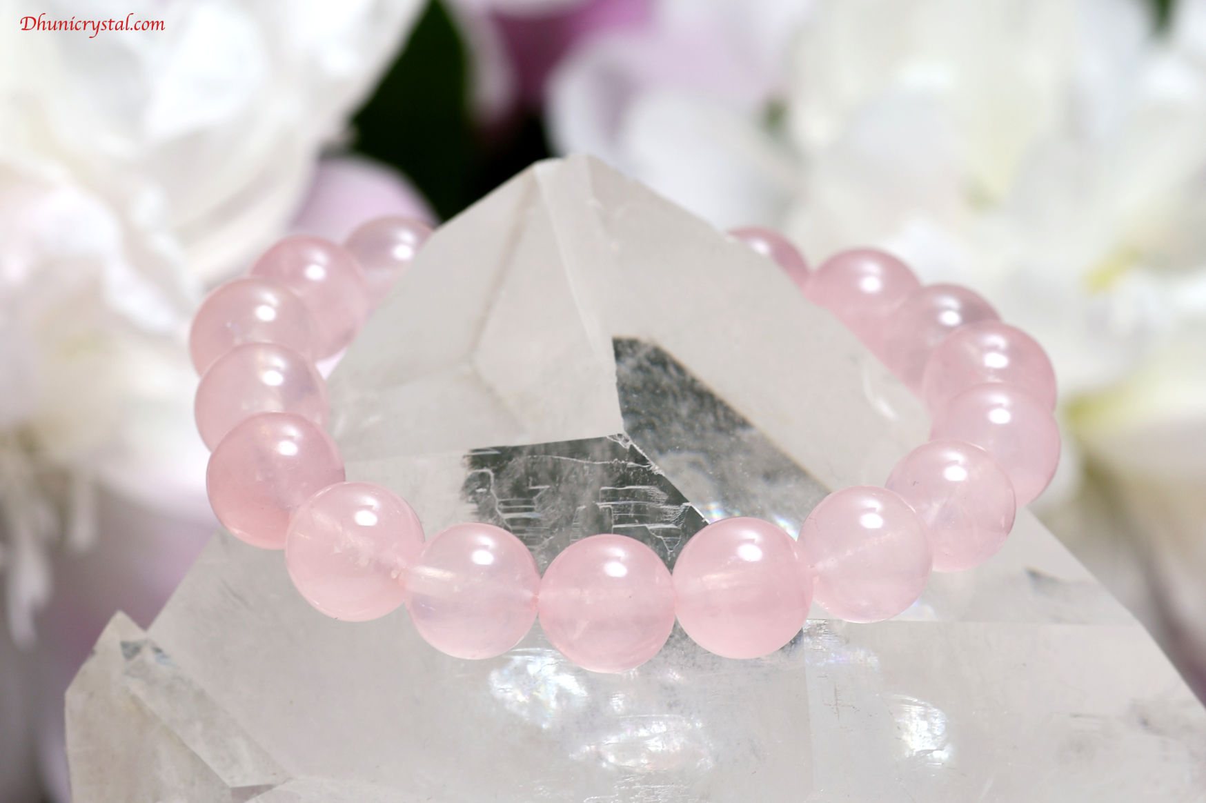 一連ブレスレット【ローズクォーツ】１０mm珠/手首サイズ14.5cm~15.5cm/サイズ調整はご相談ください(A582)