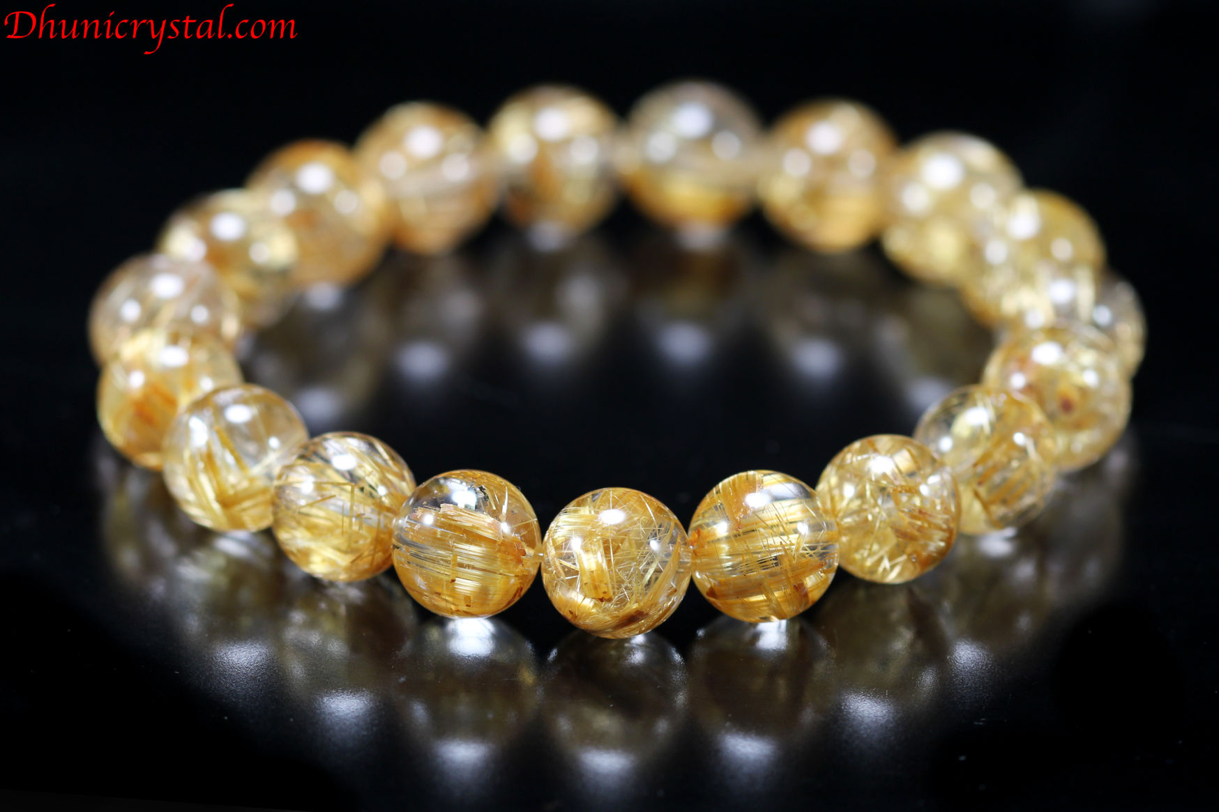 超美石一連ブレスレット【ルチルクォーツ】/10.5mm玉/推奨手首周りサイズ17cm?17.5cm/サイズ変更可能(D502)