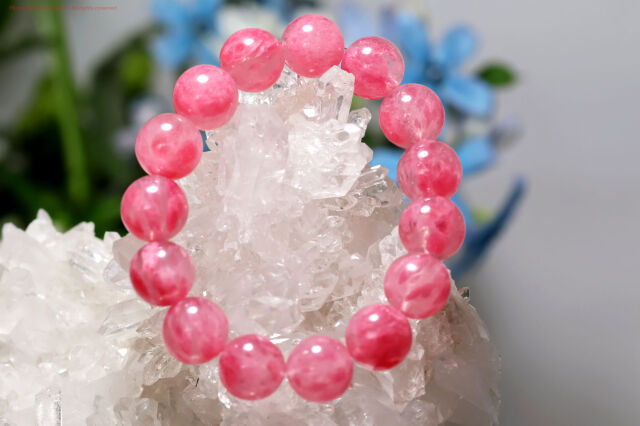 一連ブレスレット【ロードナイトインクォーツ】13mm珠/手首サイズ15cm~15.5cm/サイズ調整はご相談ください(FF103)