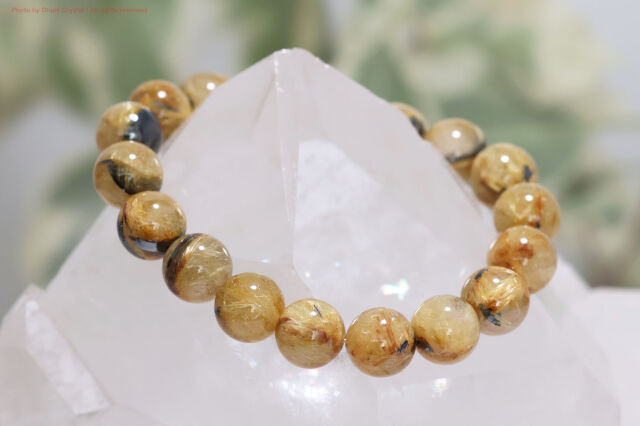 一連ブレスレット【ルチルクォーツ】9.5mm珠/手首サイズ14.5cm~15.5cm(FF216)