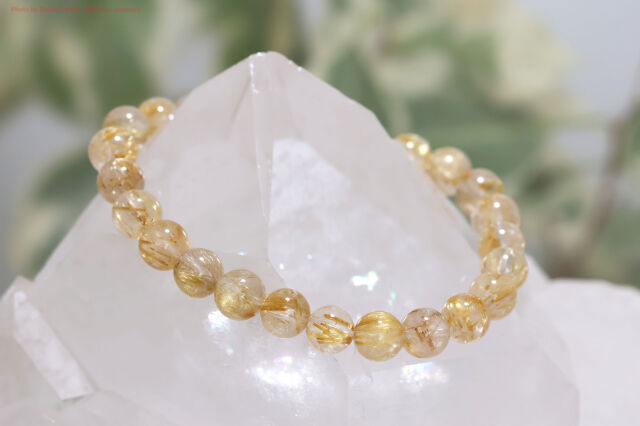 一連ブレスレット【ルチルクォーツ】7mm珠/手首サイズ14.5cm~15.5cm(FF217)