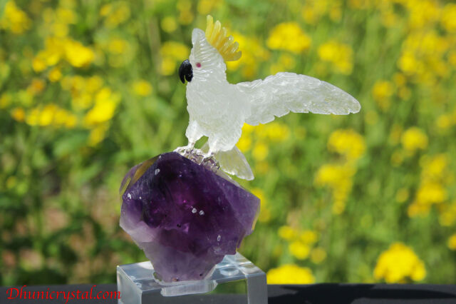 鳥の彫刻セット 併せる 12個 アメジスト 天然石