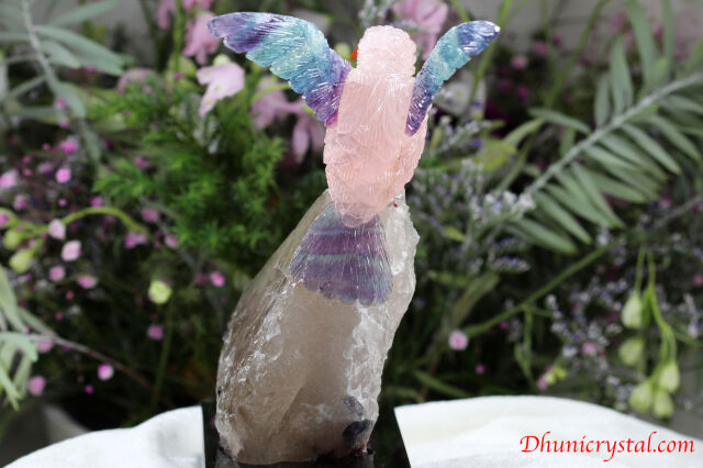 プレミアム・石の鳥さんシリーズ【ローズクォーツのハチドリonグリーン