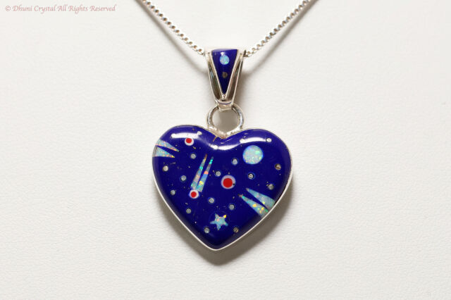 ラピスハートペンダント｜流れ星モチーフ・オパール使用